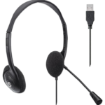 MANHATTAN USB Headset with Mic & Long 5 ft Cable, flexible boom mi