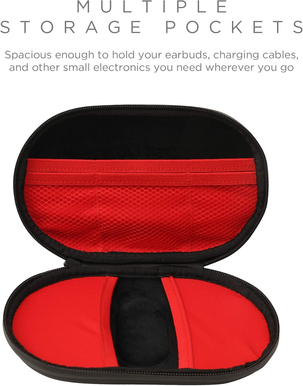 IHOME Hard Shell Compact Organization Capsule: Accessories and Small Electronics Traveling Case, for Cables, Chargers, Airpods, Batteries, and Power Banks, Red - Image 4