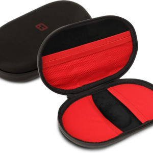 IHOME Hard Shell Compact Organization Capsule:  Accessories and Small Electronics Traveling Case, for Cables, Chargers, Airpods, Batteries, and Power Banks, Red