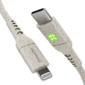 XtremeMac 3.3ft Lightning to USB-C Cable MFI (White w/Green Line)